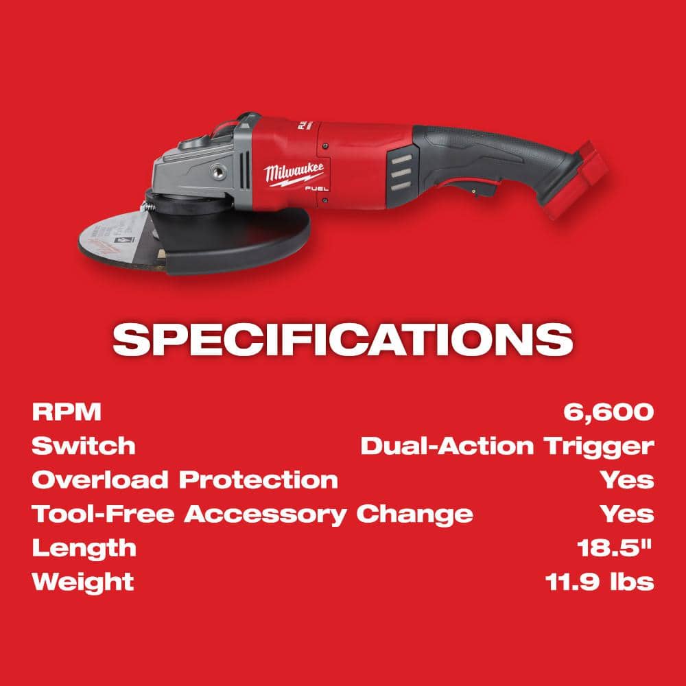 Milwaukee M18 FUEL 18-Volt Brushless Cordless 7/9 in. Large Angle Grinder Kit with (1) 12.0Ah Battery, Rapid Charger & Bag