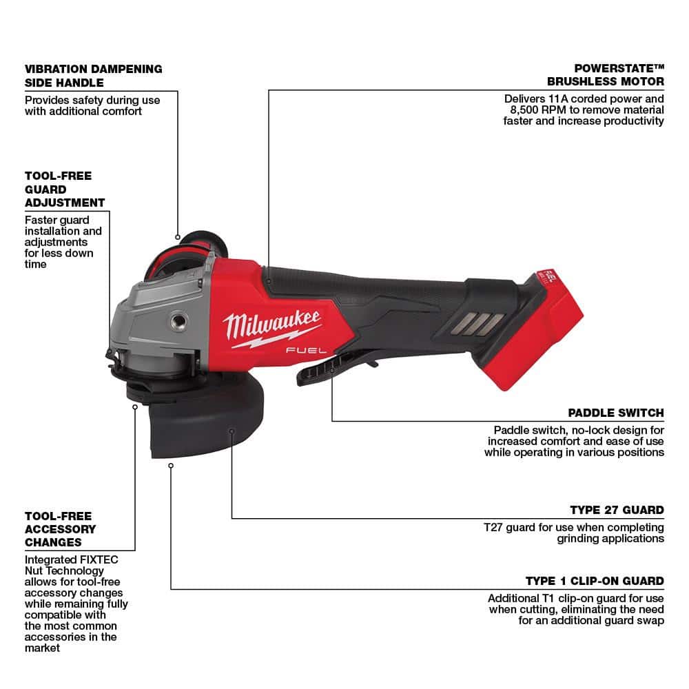 Milwaukee M18 FUEL 18V Brushless Cordless 4-1/2 in./5 in. Angle Grinder Kit with Two 5.0Ah Batteries and Charger