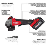 Milwaukee M18 FUEL 18V Brushless Cordless 4-1/2–5 in. Grinder Paddle Switch Kit + 1/2 in. Impact Wrench, 2 Batteries
