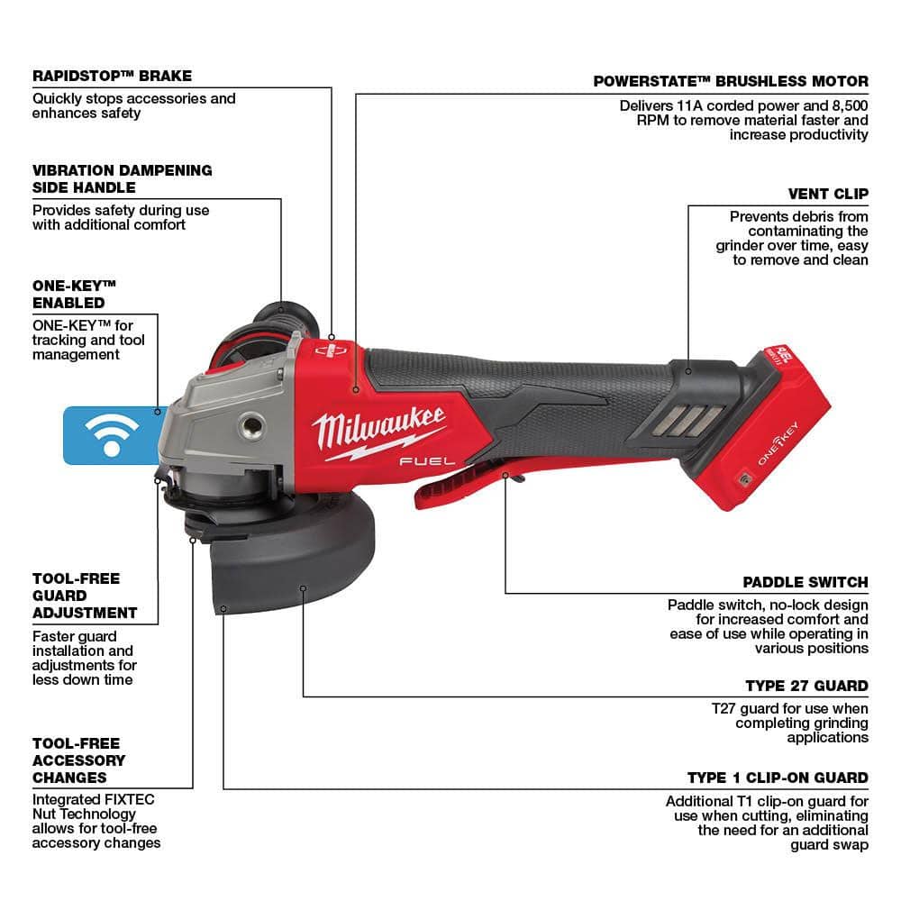 Milwaukee M18 FUEL 18-Volt Lithium-Ion Brushless Cordless 4-1/2 in. to 5 in. Braking Angle Grinder (Tool-Only)
