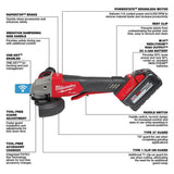 Milwaukee M18 FUEL 18V Lithium‑Ion Brushless Cordless 4-1/2 in./5 in. Braking Grinder Kit w/ Paddle Switch, (3) 6.0Ah Batteries