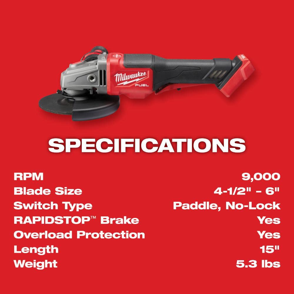 Milwaukee M18 FUEL 18V Lithium-Ion Brushless Cordless 4-1/2 in./6 in. Grinder with Paddle Switch Kit and Two 6.0 Ah Battery