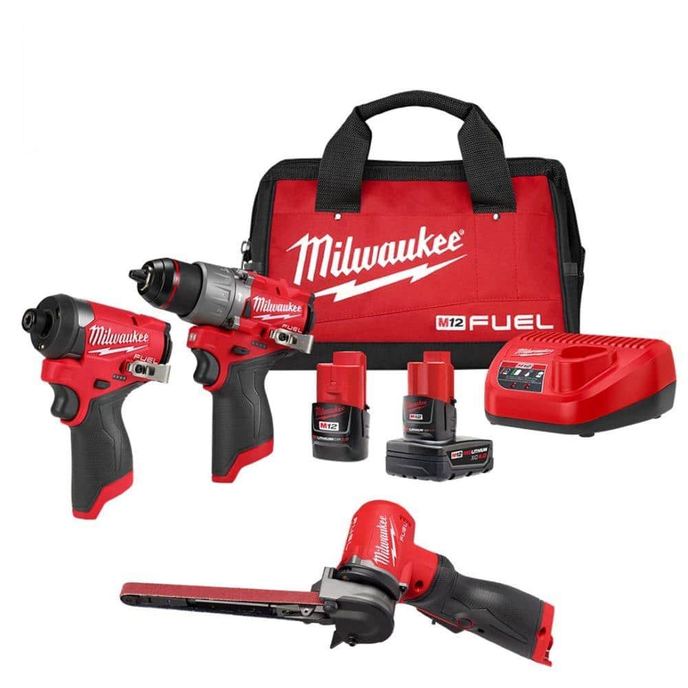 Milwaukee M12 FUEL 12V Brushless Cordless 1/2 in. x 18 in. Bandfile with M12 2‑Tool Combo Kit (Model 2482-20-3497-22)