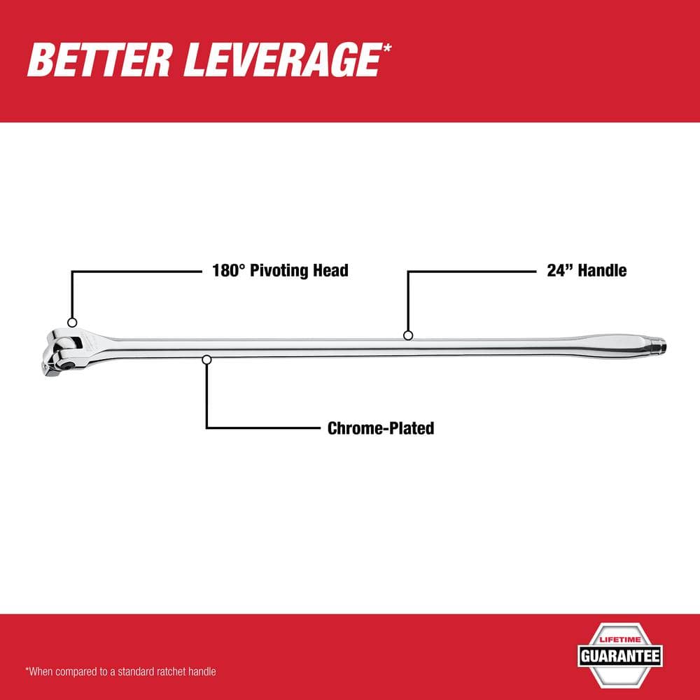 Milwaukee 1/2 in. Drive 24 in. Breaker Bar, Chrome-Plated Pivoting Head (48-22-9013)