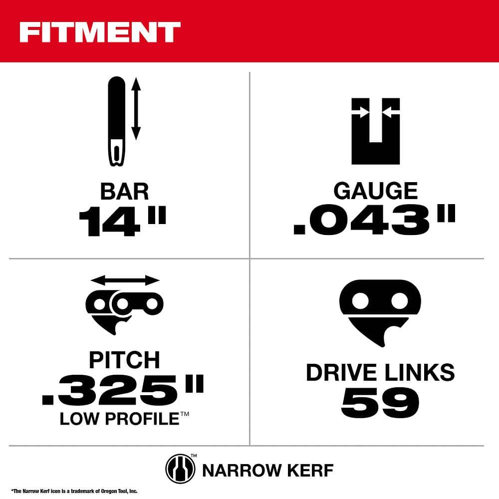 Milwaukee 14 in. Chainsaw Bar & Chain Combo, .325 in. Low Profile Pitch, .043 in. Gauge