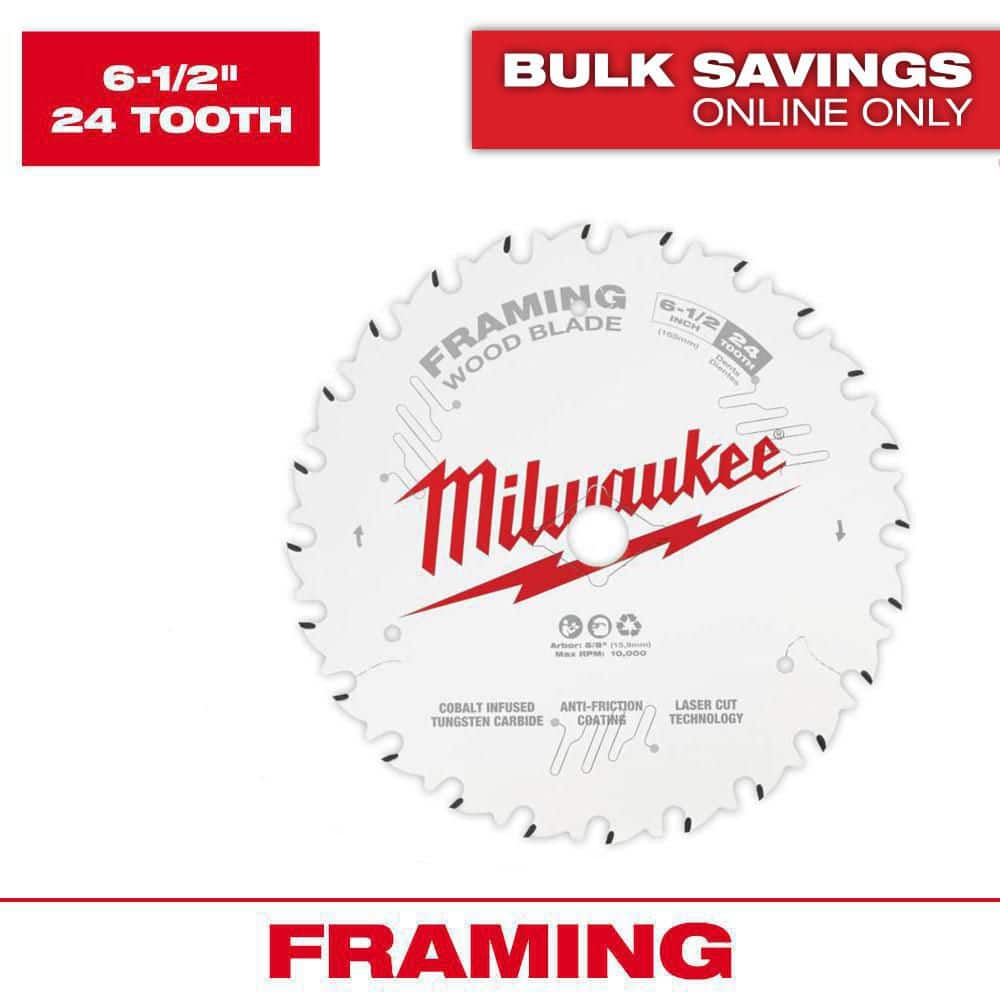 Milwaukee 6-1/2 in. x 24-Tooth Carbide Framing Circular Saw Blade (2-Pack)