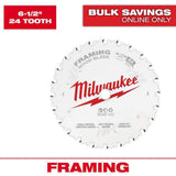 Milwaukee 6-1/2 in. x 24-Tooth Carbide Framing Circular Saw Blade (2-Pack)