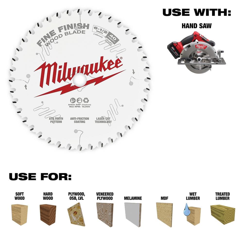 Milwaukee 6-1/2 in. Fine Finish Circular Saw Blade, 40-Tooth (2-Pack)