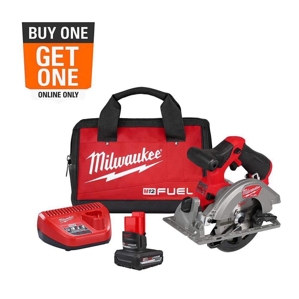Milwaukee M12 FUEL 12-Volt Brushless Cordless 5-3/8 in. Circular Saw Kit with 4.0Ah Battery, Charger and Tool Bag