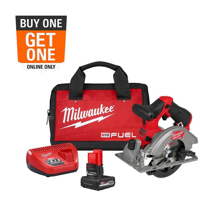 Milwaukee M12 FUEL 12-Volt Brushless Cordless 5-3/8 in. Circular Saw Kit with 4.0Ah Battery, Charger and Tool Bag