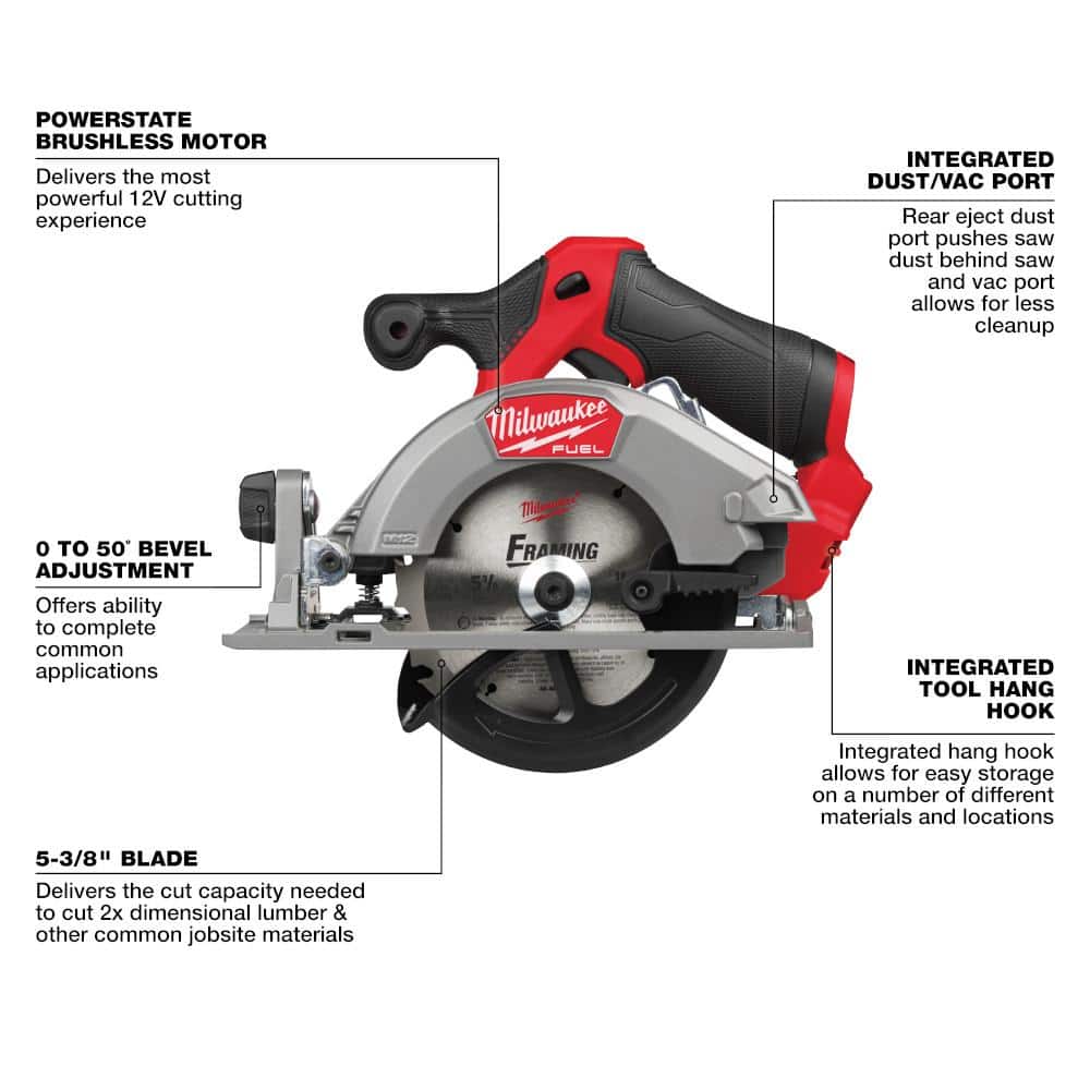 Milwaukee M12 FUEL 12-Volt Brushless Cordless 5-3/8 in. Circular Saw Kit with 4.0Ah Battery, Charger and Tool Bag