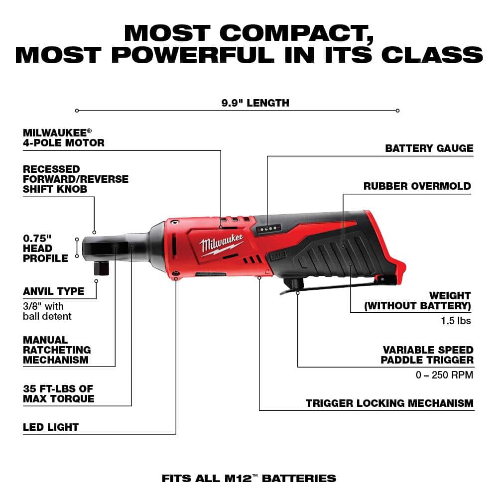 Milwaukee M12 FUEL 12V 3 in. Brushless Cordless Cut-Off Saw Kit + M12 3/8 in. Ratchet, with 5.0Ah & 2.5Ah Batteries