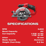 Milwaukee M12 FUEL 12-Volt Brushless 5-3/8 in. Cordless Circular Saw with 4.0Ah M12 Battery