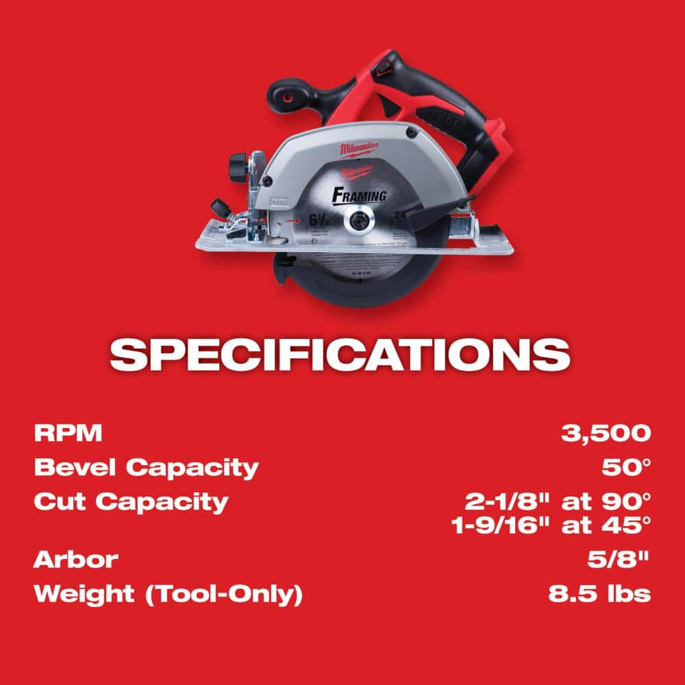 Milwaukee M18 18V Lithium-Ion Cordless 6-1/2 in. Circular Saw Kit with (2) 5.0Ah Batteries and Charger