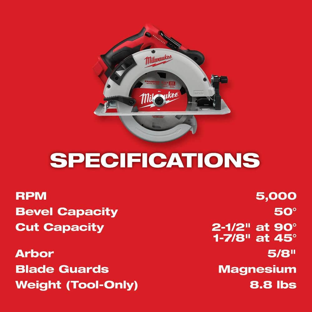 Milwaukee M18 18V Lithium-Ion Brushless Cordless 7-1/4 in. Circular Saw with 5.0Ah Battery
