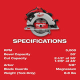Milwaukee M18 18V Lithium-Ion Brushless Cordless 7-1/4 in. Circular Saw with 5.0Ah Battery