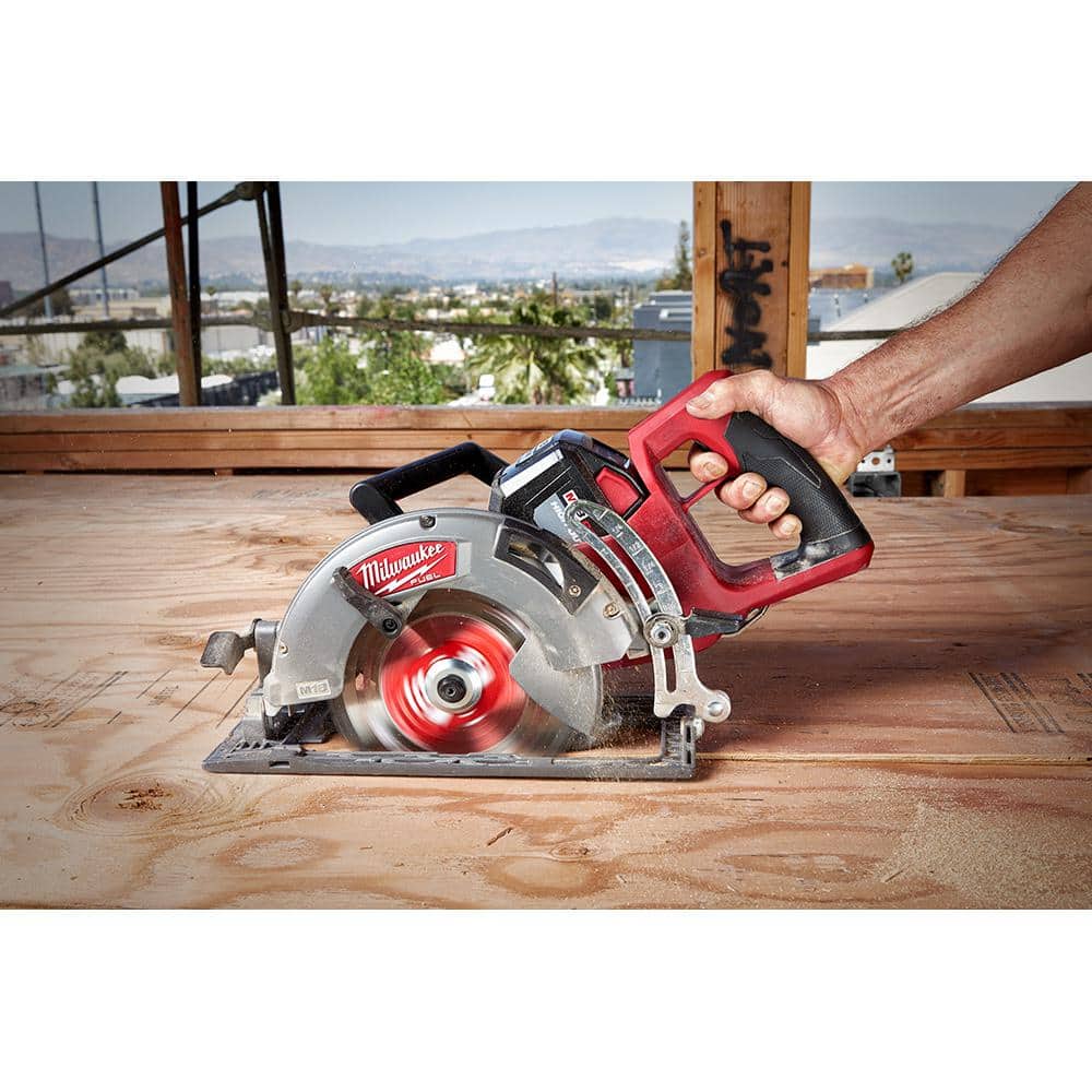 Milwaukee M18 FUEL 18V Lith-Ion Cordless 7-1/4 in. Rear Handle Circ Saw w/1/2 in. Impact Wrench & (2) High Output 6.0Ah Battery