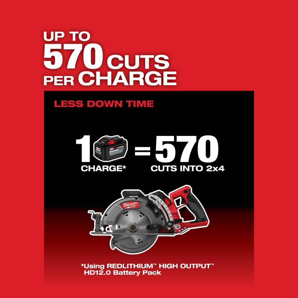Milwaukee M18 FUEL 18V Lithium-Ion Cordless 7-1/4 in. Rear Handle Circular Saw with M18 REDLITHIUM FORGE HD 12.0 Ah Battery