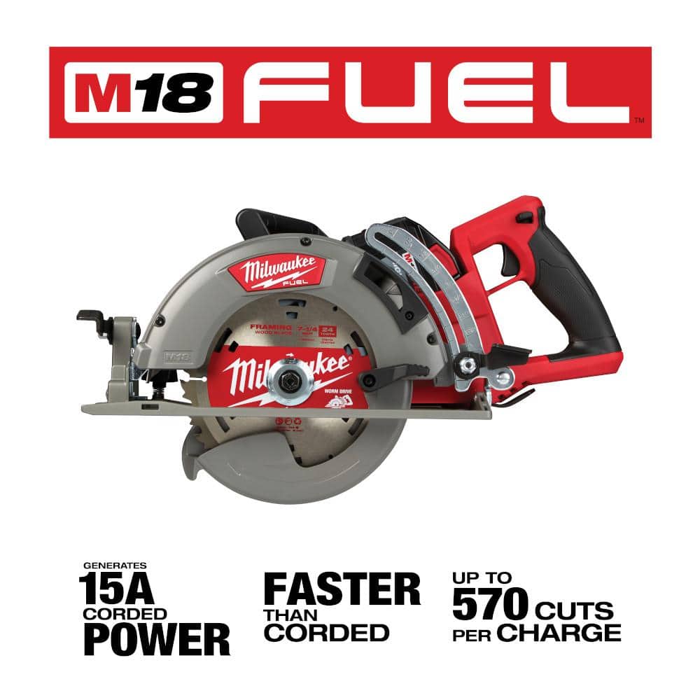 Milwaukee M18 FUEL 18-Volt 7-1/4 in. Cordless Rear-Handle Circular Saw Kit with 12.0Ah Battery and Rapid Charger