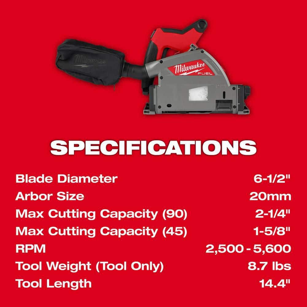 Milwaukee M18 FUEL 18V Brushless 6-1/2 in. Cordless Plunge Track Saw Combo Kit with Carbide Laminate Blade
