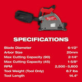 Milwaukee M18 FUEL 18V Brushless 6-1/2 in. Cordless Plunge Track Saw Combo Kit with Carbide Laminate Blade