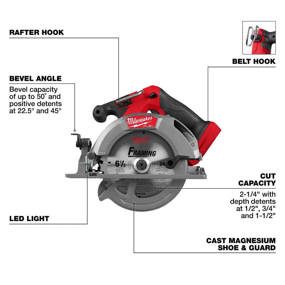 Milwaukee M18 FUEL 18V Brushless Cordless 6-1/2 in. Circular Saw (Tool-Only) with 2x XC6.0 Batteries Bundle