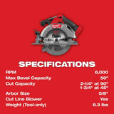 Milwaukee M18 FUEL 18V Brushless Cordless 6-1/2 in. Circular Saw Kit with 5.0Ah Battery, Charger and Tool Bag