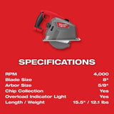Milwaukee M18 FUEL 18V 8 in. Brushless Cordless Metal-Cutting Circular Saw Kit with 8.0Ah Battery and Rapid Charger