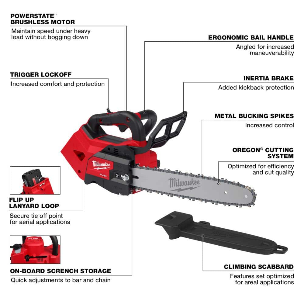 Milwaukee M18 FUEL 14 in. Top Handle 18V Lithium-Ion Brushless Cordless Chainsaw & String Trimmer/Blower Combo Kit (3-Tool)