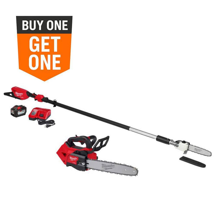 Milwaukee M18 FUEL 10 in. 18V Brushless Cordless Telescoping Pole Saw Kit w/ 14 in. Top Handle Chainsaw, 12.0 Ah Battery & Rapid Charger