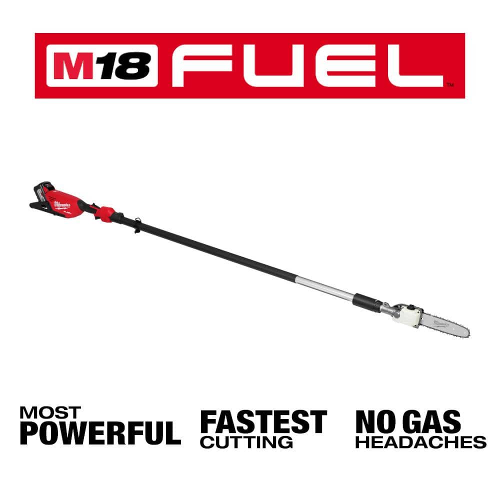 Milwaukee M18 FUEL 10 in. 18V Brushless Cordless Telescoping Pole Saw Kit w/ 14 in. Top Handle Chainsaw, 12.0 Ah Battery & Rapid Charger