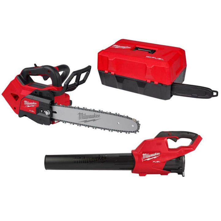 Milwaukee M18 FUEL 14 in. 18V Lithium-Ion Brushless Cordless Battery Top Handle Chainsaw with Chainsaw Carrying Case, Blower