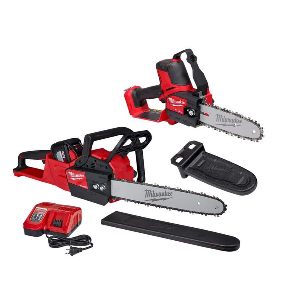 Milwaukee M18 FUEL 8 in. Hatchet Pruning Saw + 16 in. Chainsaw Kit, 18V Brushless, 12.0Ah Battery & Rapid Charger (2-Tool)