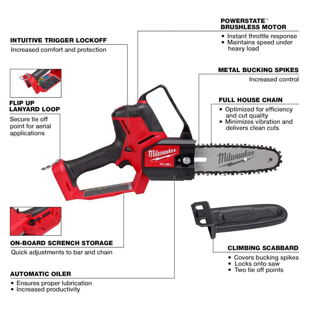 Milwaukee M18 FUEL 8 in. 18V Lithium-Ion Brushless Cordless HATCHET Pruning Chainsaw (Tool-Only) with Two 8 in. Saw Chains