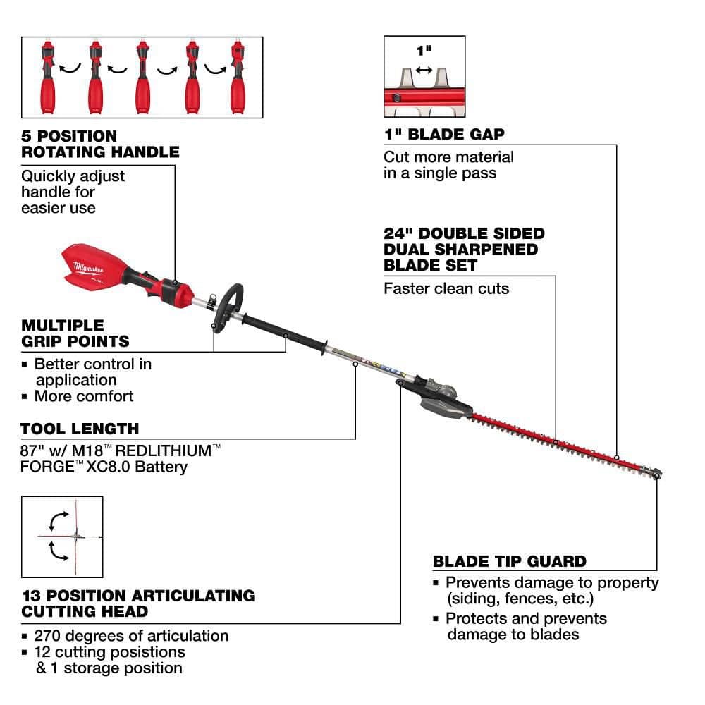 Milwaukee M18 FUEL 18V 24 in. Brushless Cordless Pole Articulating Hedge Trimmer (Tool-Only)