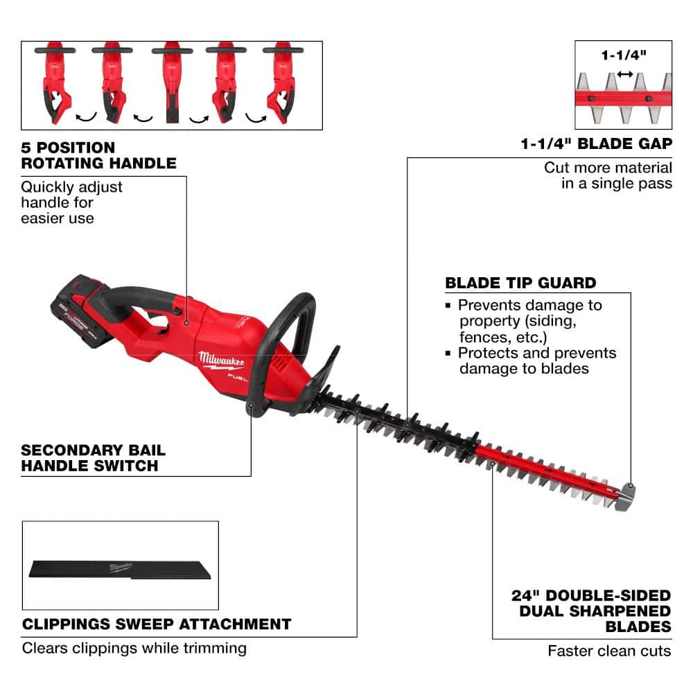Milwaukee M18 FUEL 24" Cordless Hedge Trimmer Kit with 8.0 Ah FORGE Battery & Rapid Charger, 3033-21