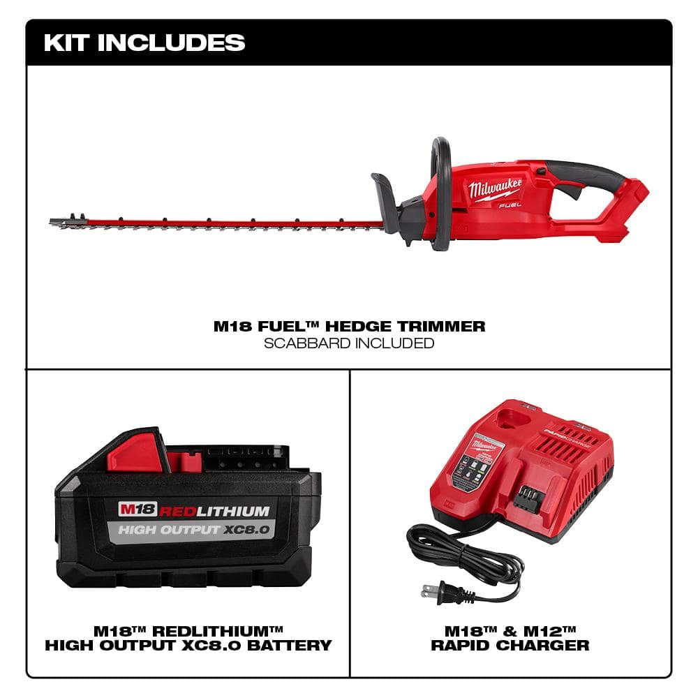 Milwaukee M18 FUEL 18V 24 in. Brushless Cordless Hedge Trimmer Kit with 8.0 Ah Battery and Charger
