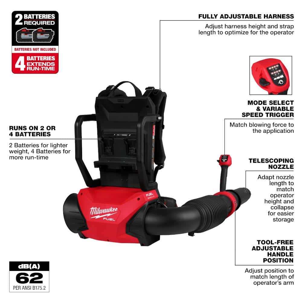 Milwaukee M18 FUEL 155 MPH 650 CFM Brushless Cordless Backpack Blower with Batteries and Charger