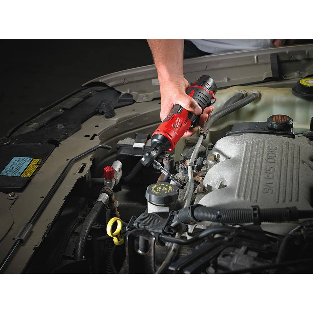 Milwaukee M12 12V Lithium-Ion Cordless 3/8 in. Ratchet with M12 Variable Speed Polisher/Sander and 6.0 Ah XC Battery Pack