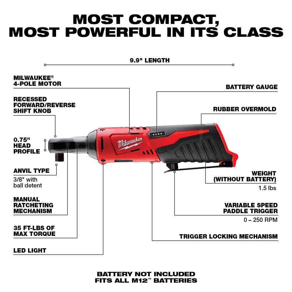 Milwaukee M12 12V Lithium-Ion Cordless 3/8 in. Ratchet with M12 Variable Speed Polisher/Sander and 6.0 Ah XC Battery Pack