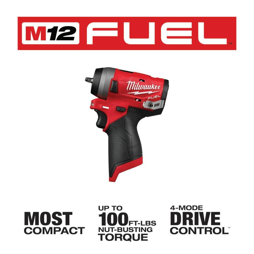 Milwaukee M12 FUEL 12V Lithium-Ion Brushless Cordless 3/8 in. Ratchet and 1/4 in. Impact Wrench with Two 3.0 Ah Batteries