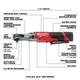 Milwaukee M12 FUEL 12V Li-Ion Brushless 3/8 in. Cordless Ratchet Kit with (2) 2.0Ah Batteries, Charger, Tool Bag + 5.0Ah Battery
