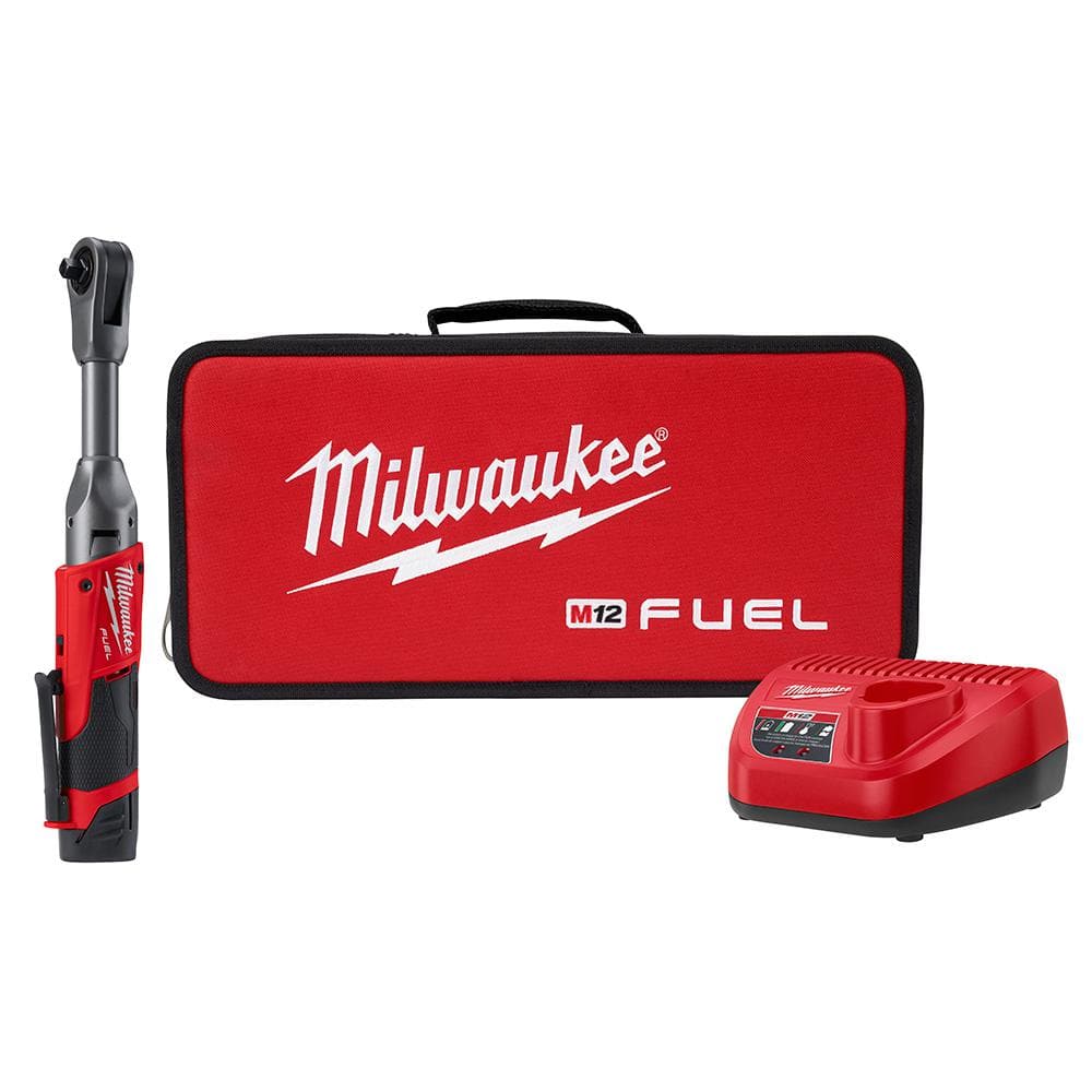 Milwaukee M12 FUEL 12V Brushless Cordless 3/8 in. Extended Reach Ratchet Kit with Metric Ratcheting Wrench Set