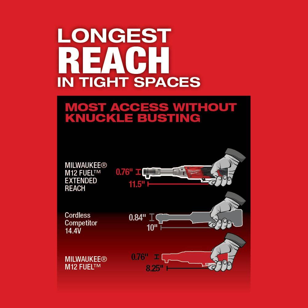 Milwaukee M12 FUEL 12V Brushless Cordless 3/8 in. Extended Reach Ratchet Kit with Metric Ratcheting Wrench Set