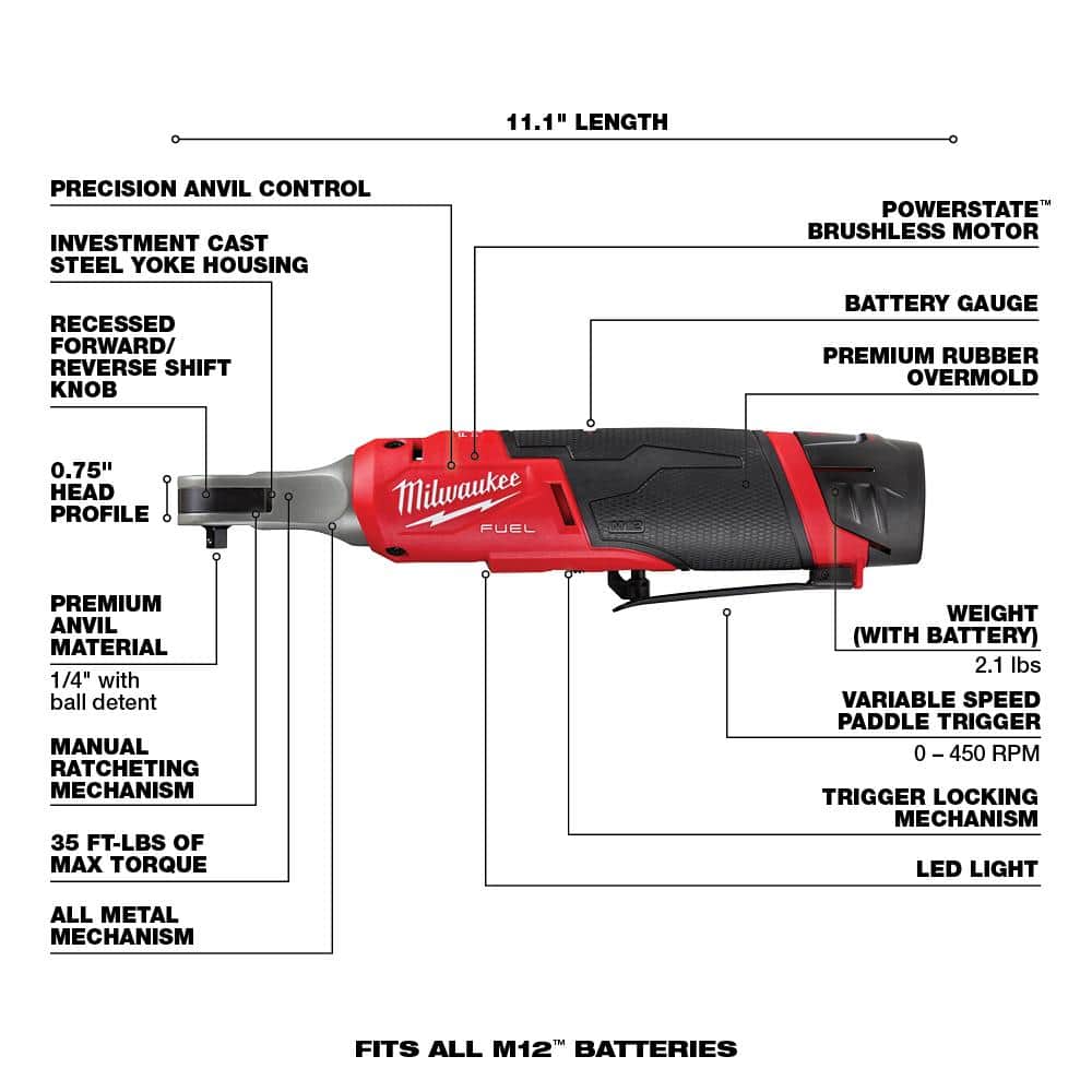 Milwaukee M12 FUEL 12V Cordless High-Speed 1/4 in. Ratchet Kit with 1/4 in. Drive Metric Deep Well Impact Socket Set (14-Piece)
