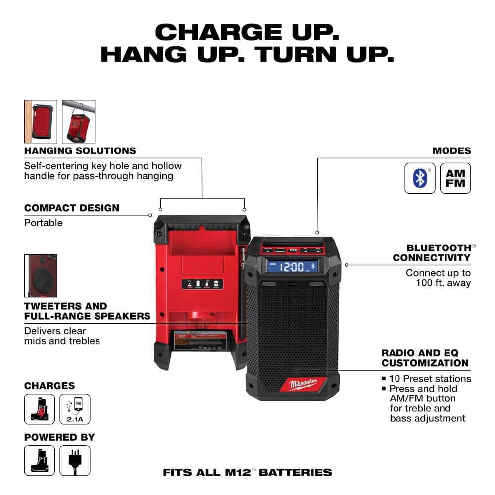 Milwaukee M12 FUEL 12V Lithium-Ion Brushless Cordless High Speed 3/8 in. Ratchet Kit W/M12 Bluetooth Jobsite Radio with Charger