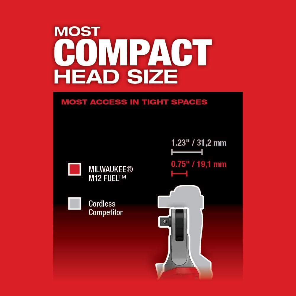 Milwaukee M12 FUEL 12V Lithium‑Ion Brushless High‑Speed 3/8 in. Cordless Ratchet Kit with (2) CP2.0 Batteries, Charger & Carrying Case