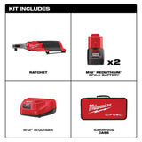 Milwaukee M12 FUEL 12V Lithium‑Ion Brushless High‑Speed 3/8 in. Cordless Ratchet Kit with (2) CP2.0 Batteries, Charger & Carrying Case