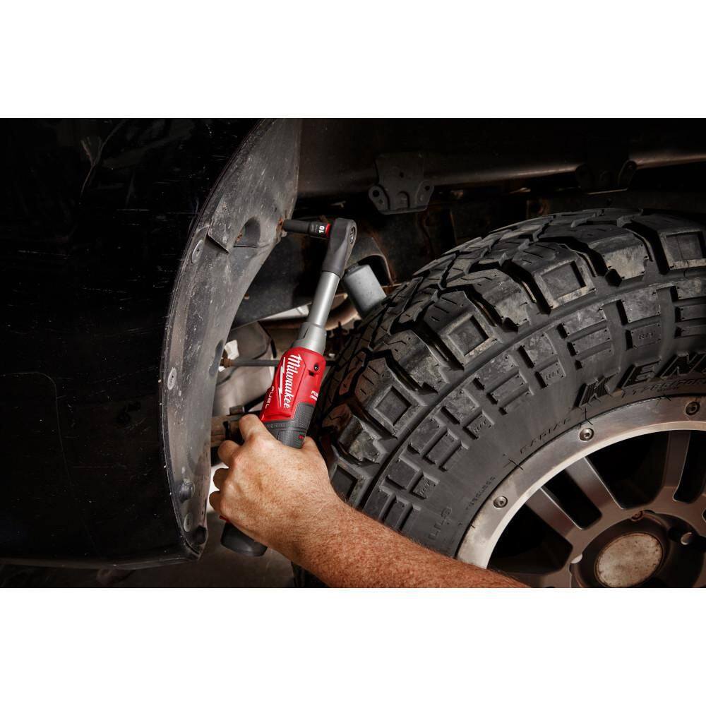 Milwaukee M12 FUEL 12V 3/8 in. Extended Reach High-Speed Cordless Ratchet with M12 LED Underhood Light and (2) M12 HO 2.5Ah Batteries