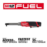 Milwaukee M12 FUEL 12V Li‑Ion Brushless 3/8 in. Extended Reach High‑Speed Cordless Ratchet Kit with Charger and 5.0Ah Battery